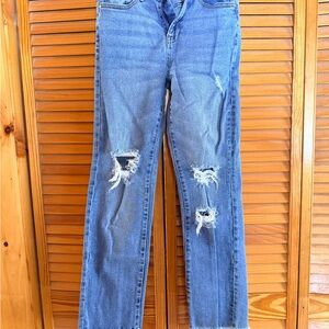 Kendall & Kylie Blue Distressed The High Rise Slim Straight Leg Jeans